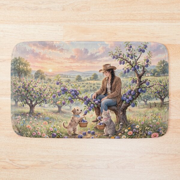 Item preview, Cowgirl with Dog and Cat in Orchard designed and sold by m-y-A-I-A-R-T-.