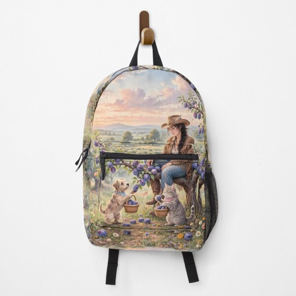 Item preview, Cowgirl with Dog and Cat in Orchard designed and sold by m-y-A-I-A-R-T-.