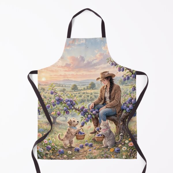 Item preview, Cowgirl with Dog and Cat in Orchard designed and sold by m-y-A-I-A-R-T-.