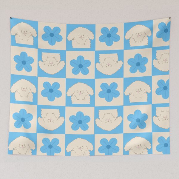 Item preview, Kawaii Dog with Blue Flower Checkerboard designed and sold by J-designing01.