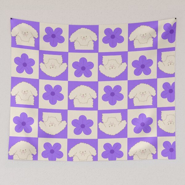 Item preview, Kawaii Dog with Purple Flower Checkerboard designed and sold by J-designing01.