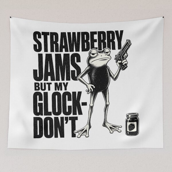 Item preview, Funny Grumpy Frog Strawberry Jam Pistol Pun designed and sold by TshirtsOnline-.