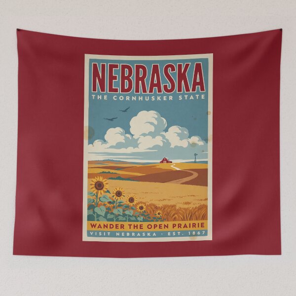 Item preview, Nebraska Prairie Farm Illustration Travel Art Vintage designed and sold by KrisSidDesigns.
