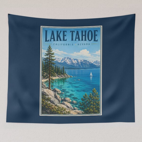 Item preview, Lake Tahoe California Nevada Illustration Travel Art Vintage designed and sold by KrisSidDesigns.