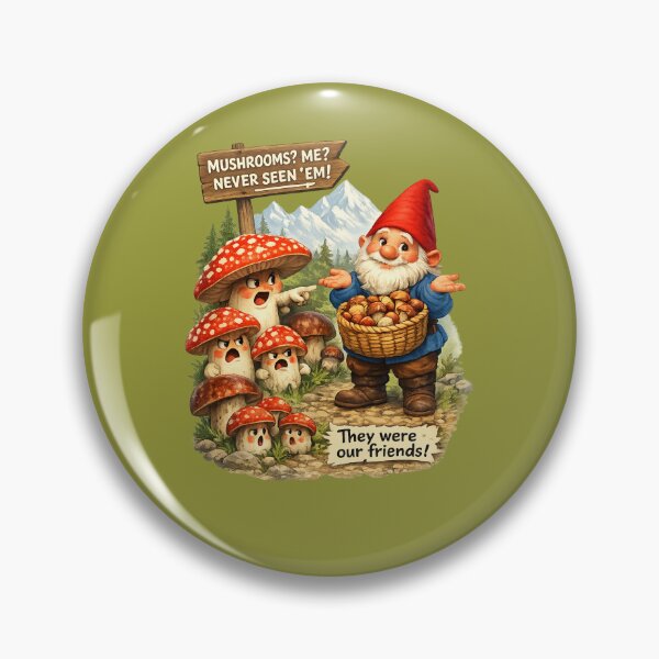 Aperçu de l'œuvre Gnome champignon rigolo – « Des champignons ? Moi ? Jamais vu ! » | Humour fantastique sylvestre créée et vendue par Alpine-Ink.