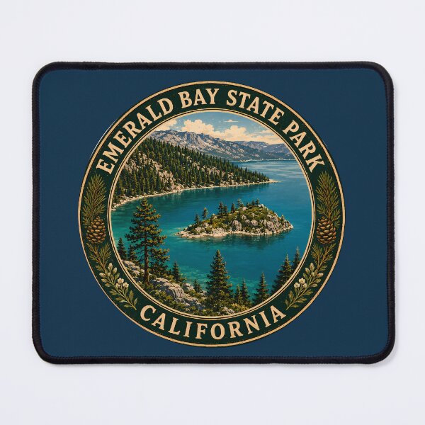 Item preview, Emerald Bay State Park California Illustration Travel Art Badge designed and sold by KrisSidDesigns.