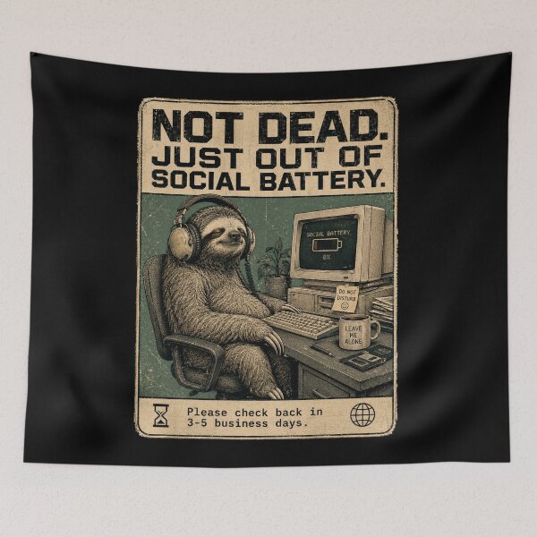 Item preview, Vintage Sloth Out Of Social Battery Introvert Graphic Tee designed and sold by BeardWave.