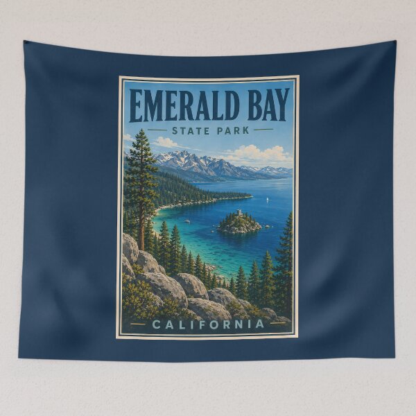 Item preview, Emerald Bay State Park California Illustration Travel Art Vintage designed and sold by KrisSidDesigns.
