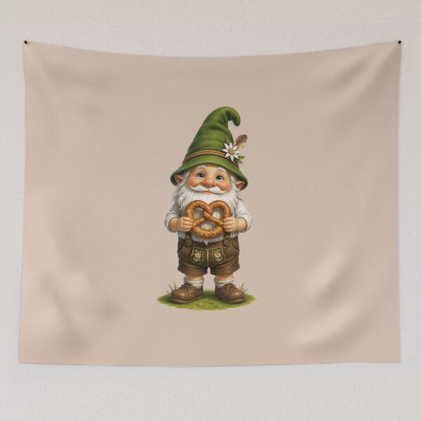 Item preview, Cute Bavarian Gnome with Pretzel – Alpine Folk Character Illustration designed and sold by Alpine-Ink.