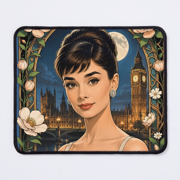Item preview, Audrey Hepburn London Art Nouveau Moonlight Floral Portrait designed and sold by BorgSpareParts.