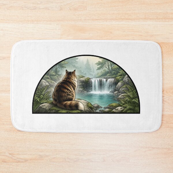 Item preview, Fluffy Cat Forest Waterfall Nature Scene designed and sold by Old's Cool Cat Studio.