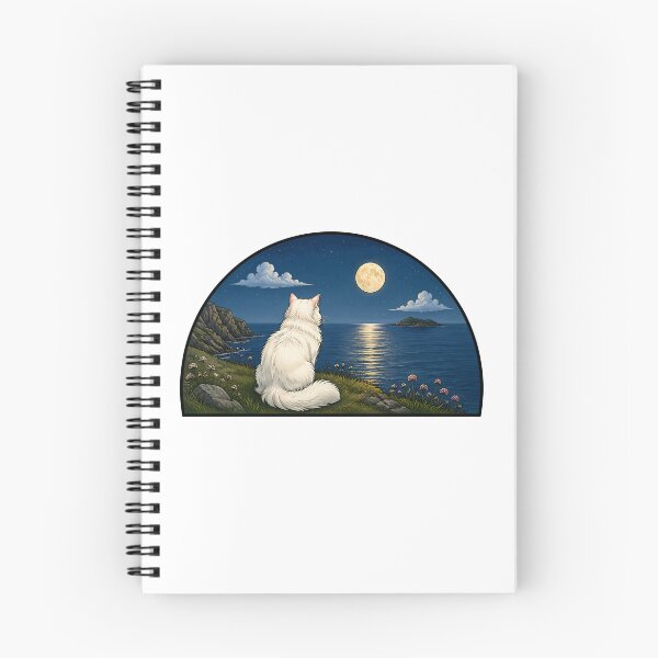 Item preview, White Cat Ocean Full Moon Night designed and sold by Old's Cool Cat Studio.