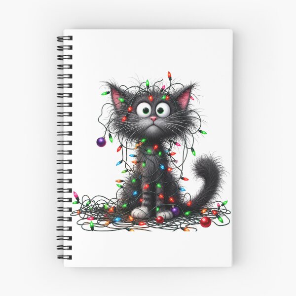 Item preview, Funny Tangled Christmas Cat - Crazy Fluffy Kitten Tree Lights Art designed and sold by FrescoDesign.