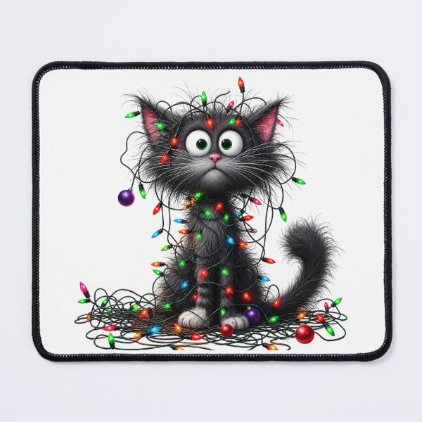 Item preview, Funny Tangled Christmas Cat - Crazy Fluffy Kitten Tree Lights Art designed and sold by FrescoDesign.