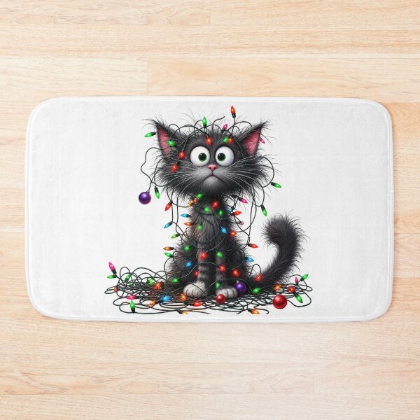Item preview, Funny Tangled Christmas Cat - Crazy Fluffy Kitten Tree Lights Art designed and sold by FrescoDesign.