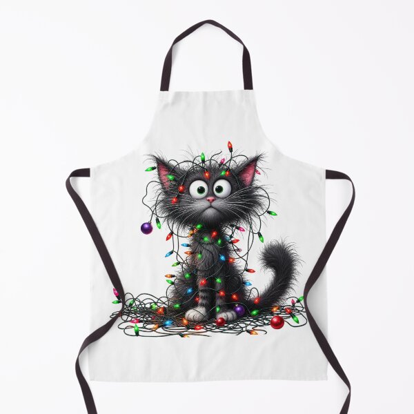 Item preview, Funny Tangled Christmas Cat - Crazy Fluffy Kitten Tree Lights Art designed and sold by FrescoDesign.