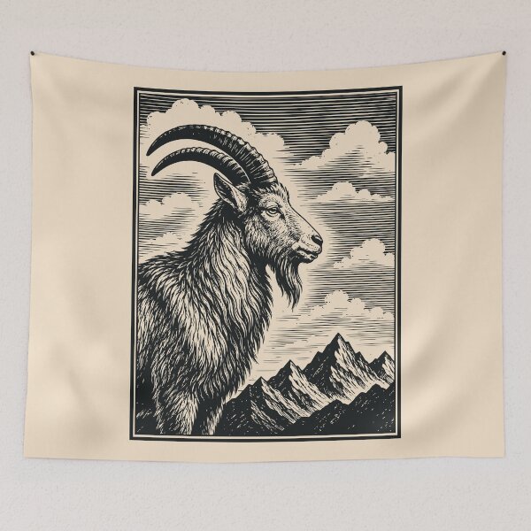 Item preview, Mountain Goat Linocut Animal Vintage Wildlife Outdoor   designed and sold by Y-Vibes.