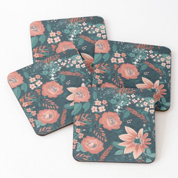 Item preview, Coral Floral Garden Teal Seamless Pattern designed and sold by pinkal.