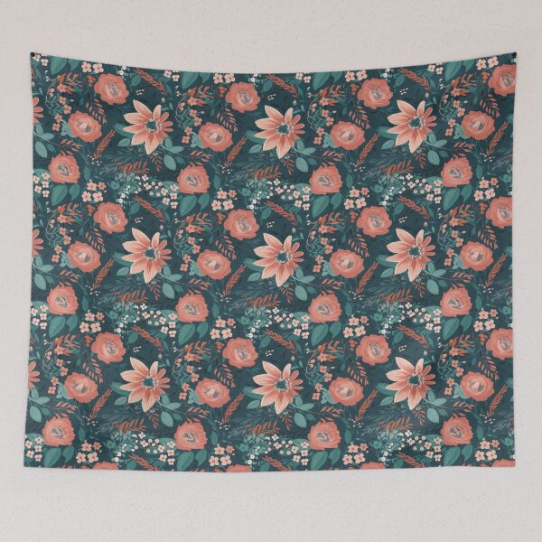 Item preview, Coral Floral Garden Teal Seamless Pattern designed and sold by pinkal.