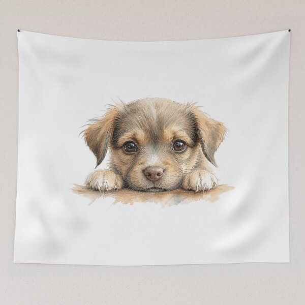 Item preview, Peekaboo Puppy – Cute Watercolor Dog Drawing designed and sold by Russell Thorne.
