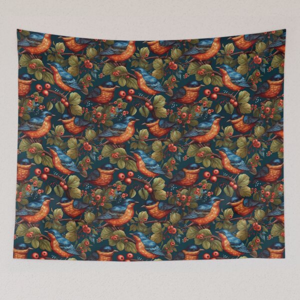 Item preview, Bluebird Folk Art Seamless Berry Pattern designed and sold by pinkal.