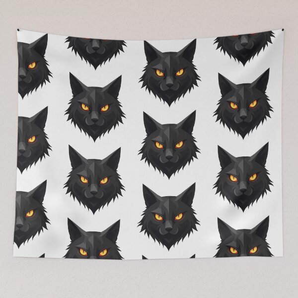 Item preview, Geometric black cat with blazing orange eyes designed and sold by Prints by Mat.