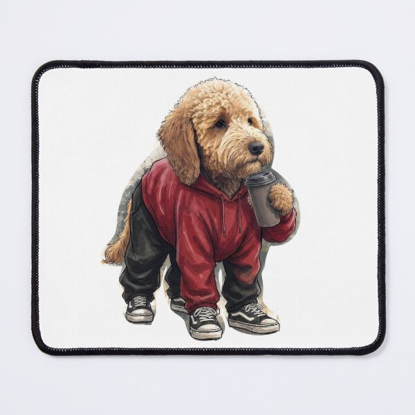 Item preview, Goldendoodle Drinking Coffee in Red Hoodie designed and sold by motionbymarco.