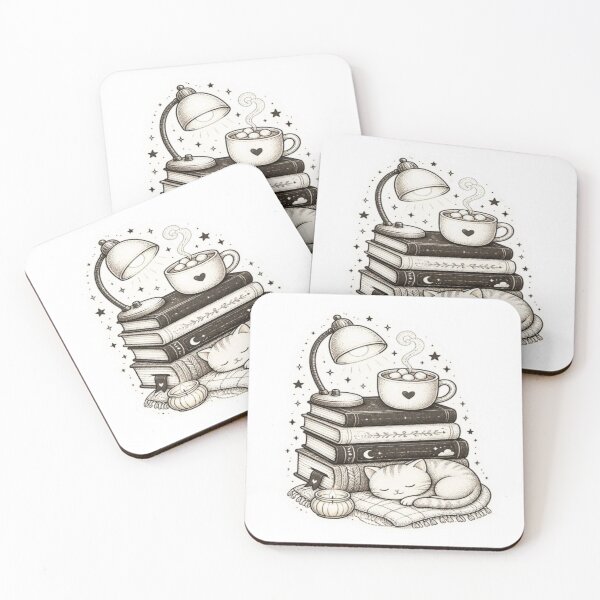 Item preview, Cozy Cat Sleeping On Book Stack Line Art designed and sold by creativerooney.