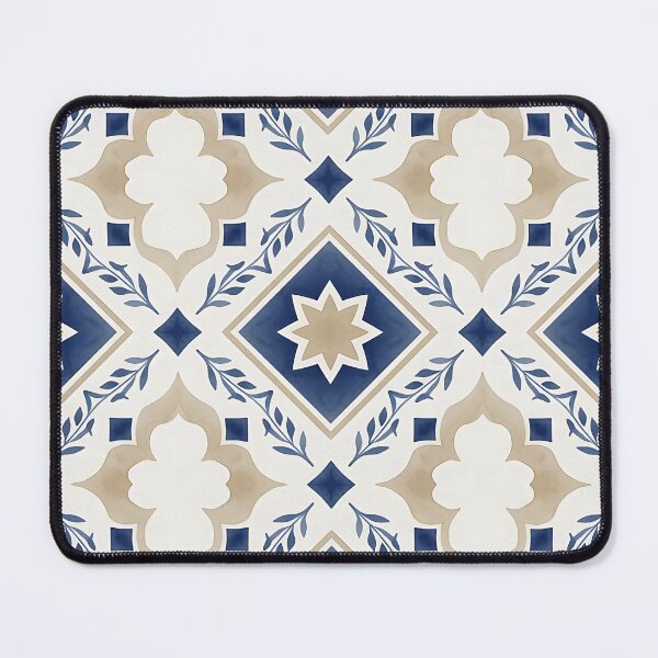 Item preview, Mediterranean Tile Pattern Navy Blue & Gold designed and sold by HappyOops.