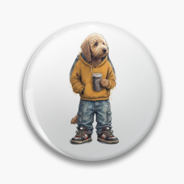 Item preview, Goldendoodle Drinking Coffee in Yellow Hoodie designed and sold by motionbymarco.