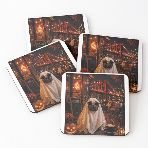 Item preview, French Bulldog dressed as a hipster ghost in Brooklyn at night designed and sold by Nomad-Paws.