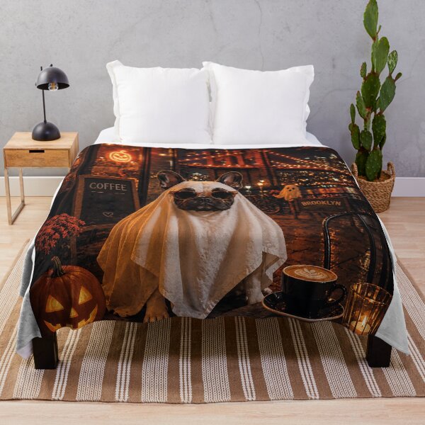Item preview, French Bulldog dressed as a hipster ghost in Brooklyn at night designed and sold by Nomad-Paws.