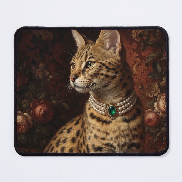 Item preview, Noble Serval Cat with Emerald Pearl Choker designed and sold by Real Beast Art.