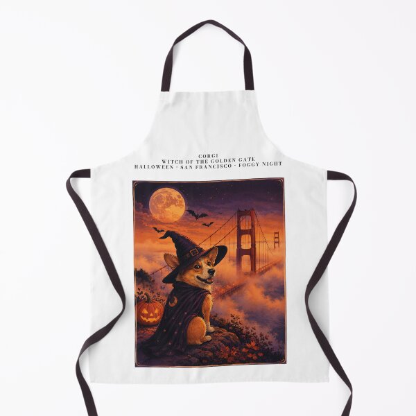 Item preview, Corgi dressed as a witch on the Golden Gate Bridge in Halloween fog designed and sold by Nomad-Paws.