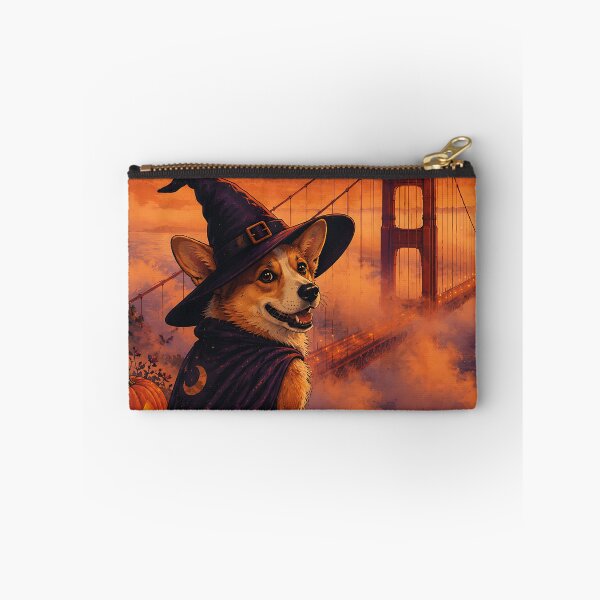 Item preview, Corgi dressed as a witch on the Golden Gate Bridge in Halloween fog designed and sold by Nomad-Paws.