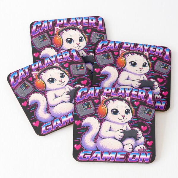 Item preview, Cat Player 1 - Cute gamer cat in vaporwave style designed and sold by thirtyonestars.