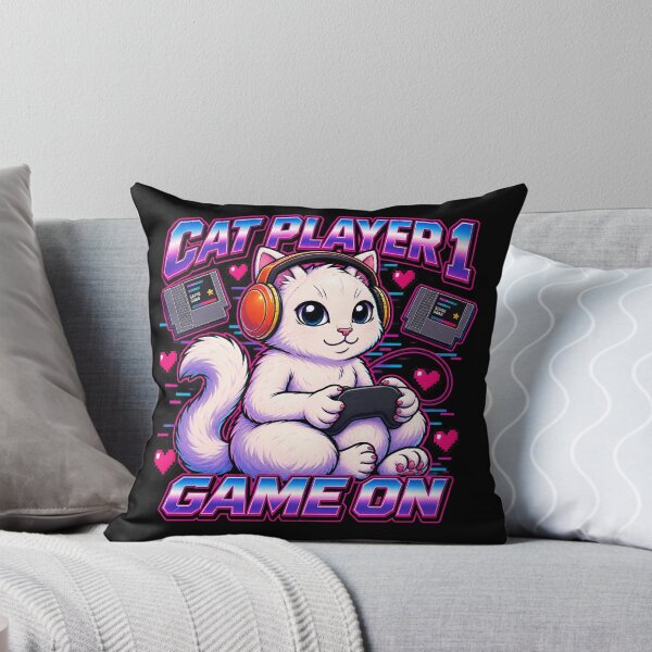 Item preview, Cat Player 1 - Cute gamer cat in vaporwave style designed and sold by thirtyonestars.