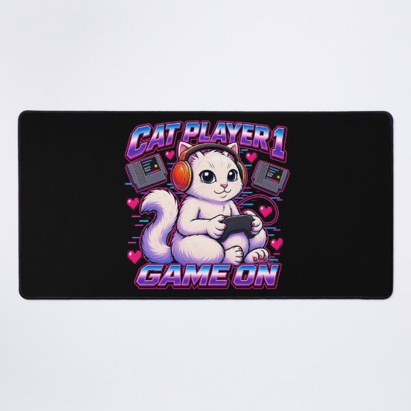 Item preview, Cat Player 1 - Cute gamer cat in vaporwave style designed and sold by thirtyonestars.