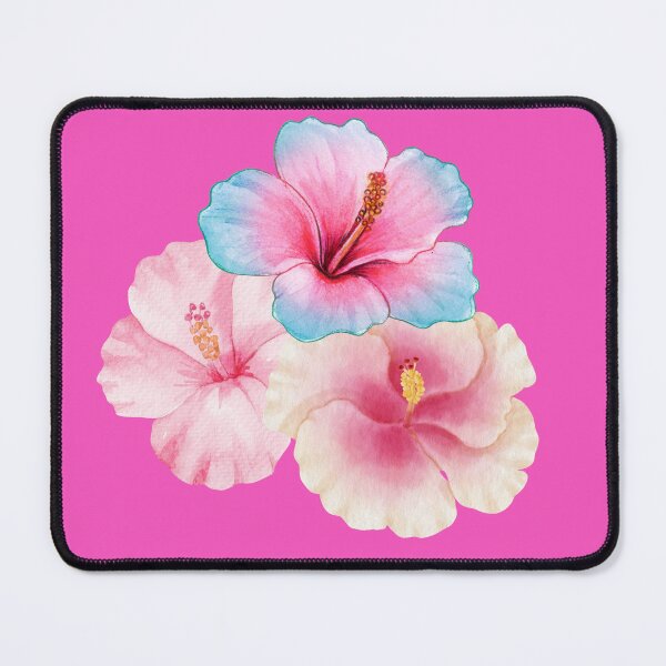 Artikelvorschau, Aquarell-Sommer-Hibiskusblüten in Rosa, Blau und Pfirsich (ohne Text) Geschenk entworfen und verkauft von trixie666.