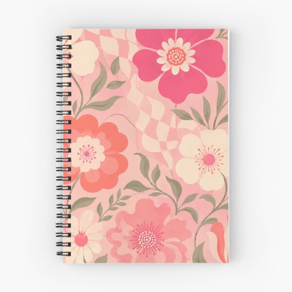 Aperçu de l'œuvre Motif floral rétro rose à carreaux ondulés créée et vendue par Glottopia.