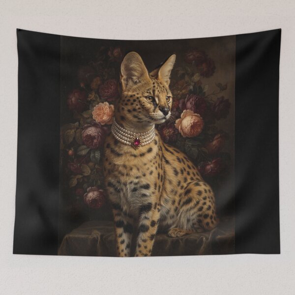 Item preview, Noble Serval Cat with Ruby Pearl Choker designed and sold by Real Beast Art.
