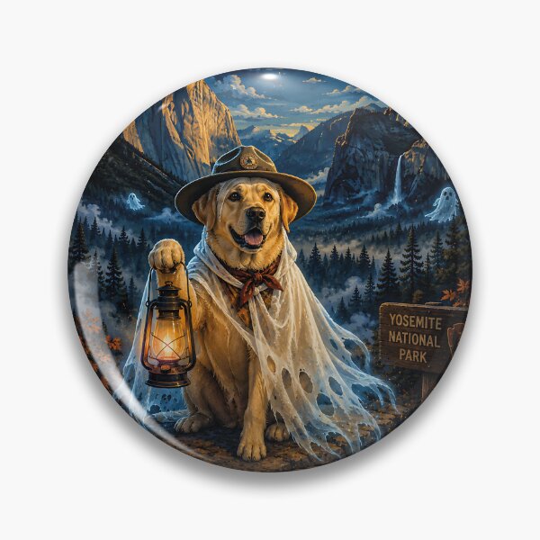 Item preview, Labrador dressed as a ghost explorer in Yosemite with a full moon designed and sold by Nomad-Paws.