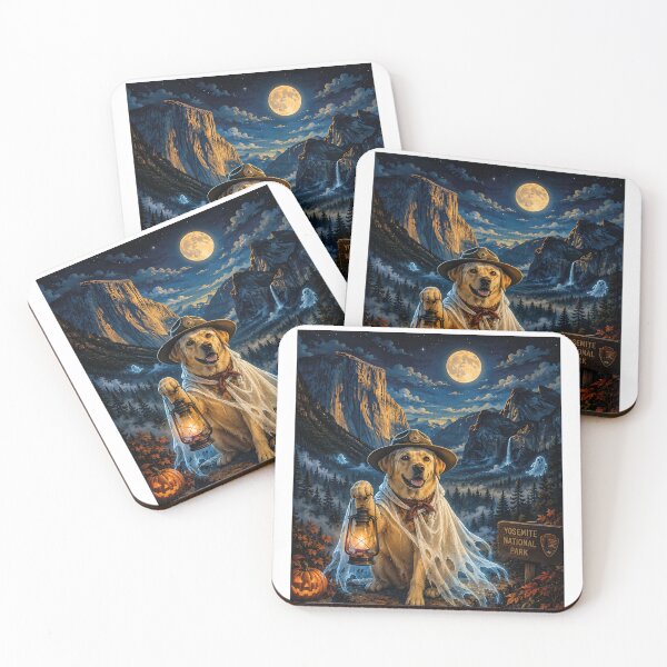 Item preview, Labrador dressed as a ghost explorer in Yosemite with a full moon designed and sold by Nomad-Paws.