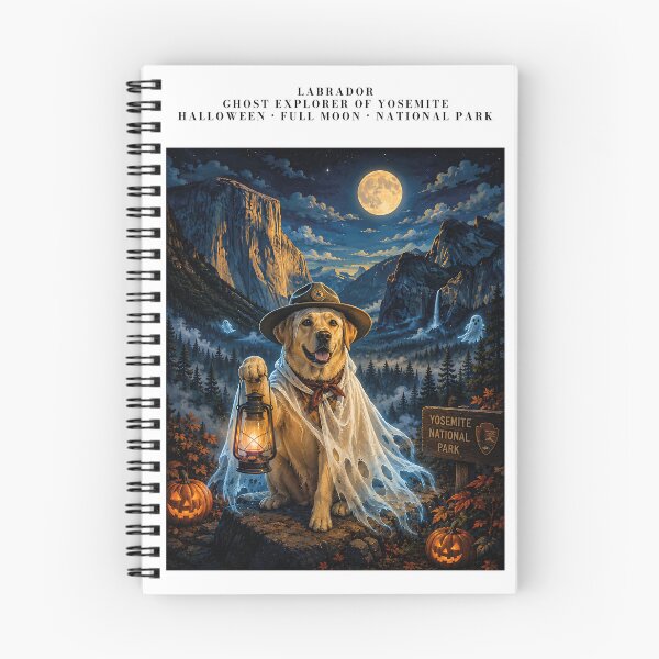 Item preview, Labrador dressed as a ghost explorer in Yosemite with a full moon designed and sold by Nomad-Paws.