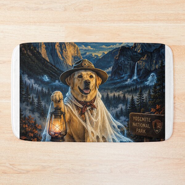 Item preview, Labrador dressed as a ghost explorer in Yosemite with a full moon designed and sold by Nomad-Paws.