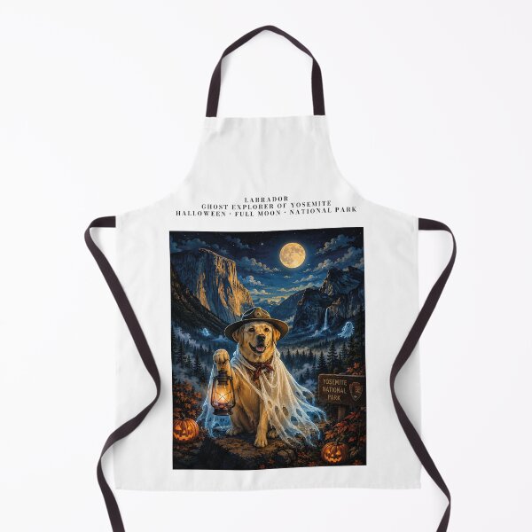 Item preview, Labrador dressed as a ghost explorer in Yosemite with a full moon designed and sold by Nomad-Paws.
