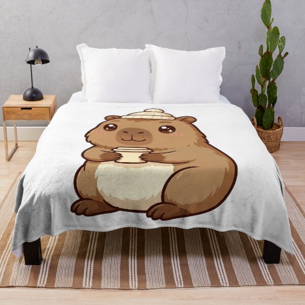Artikelvorschau, Gemütliches Wasserschwein trinkt Kaffee – Niedliches Kawaii-Winter-Wasserschwein-Meme entworfen und verkauft von Ala'Salem| Cute Characters, Real Moods.