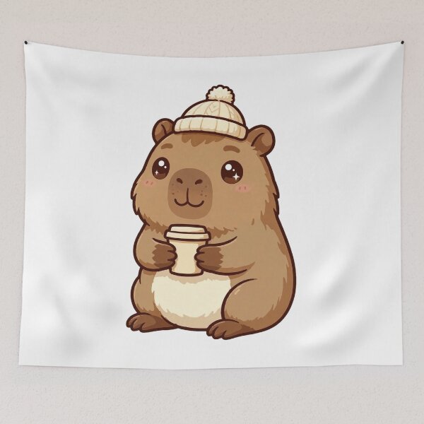 Item preview, Cozy Capybara Drinking Coffee - Cute Kawaii Winter Capybara Meme designed and sold by Ala'Salem| Cute Characters, Real Moods.