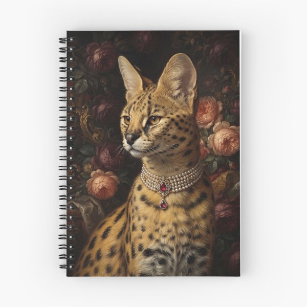 Item preview, Noble Serval Cat with Ruby Pearl Necklace designed and sold by Real Beast Art.