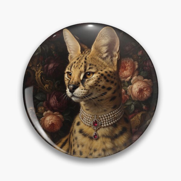 Item preview, Noble Serval Cat with Ruby Pearl Necklace designed and sold by Real Beast Art.